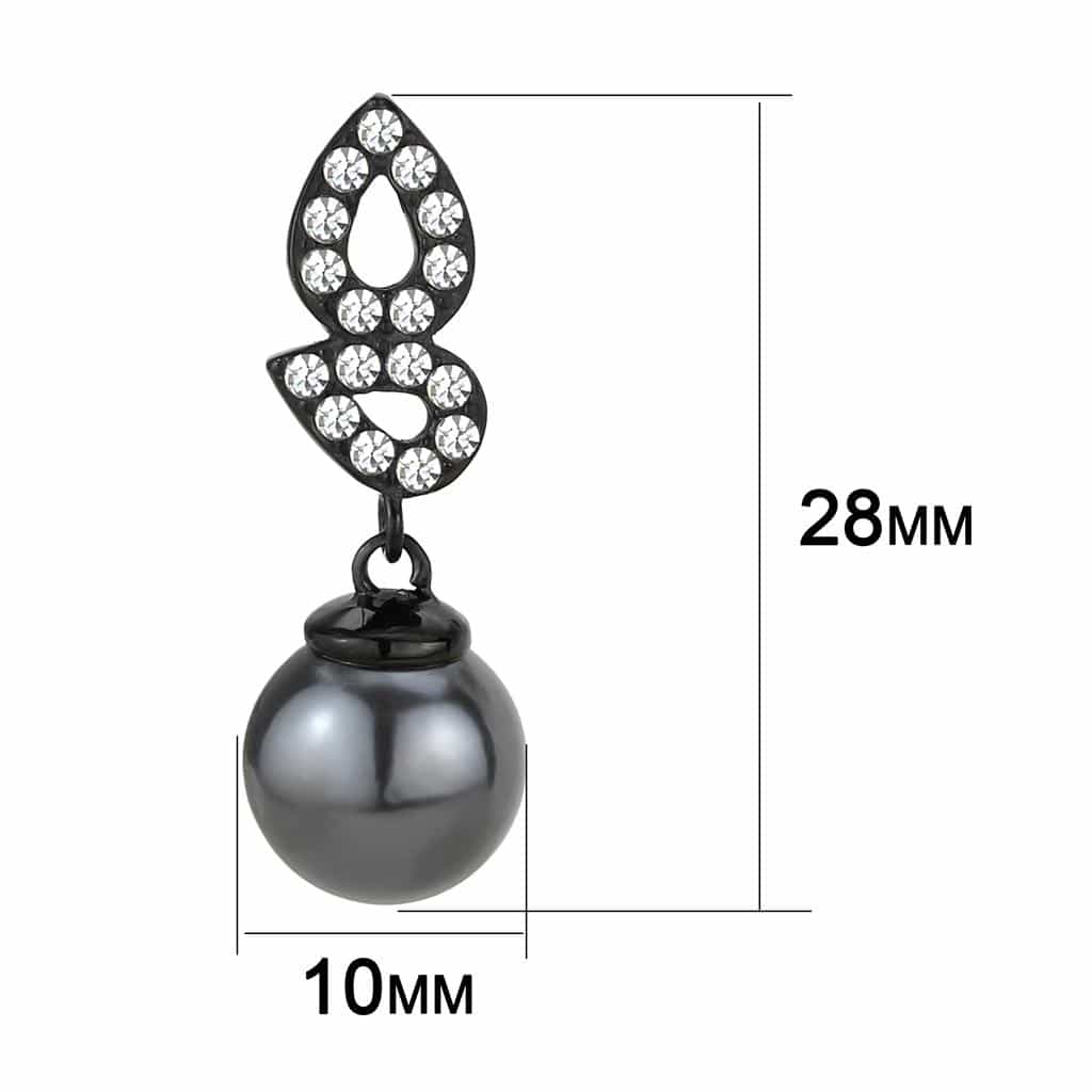 Stainless Steel Black IP Gray Pearl CZ Pave Infinity Earrings view 2