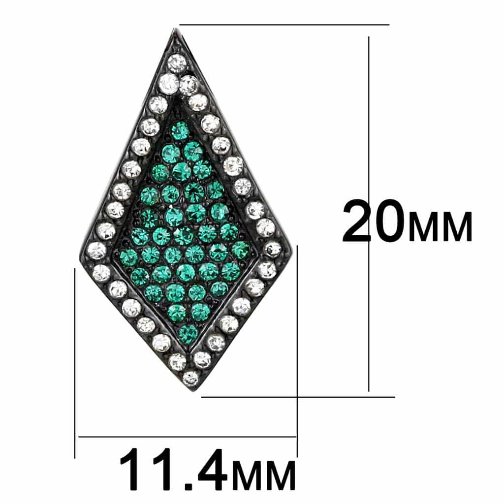 Stainless Steel Black IP Emerald Green CZ Pave Diamond Earrings view 2