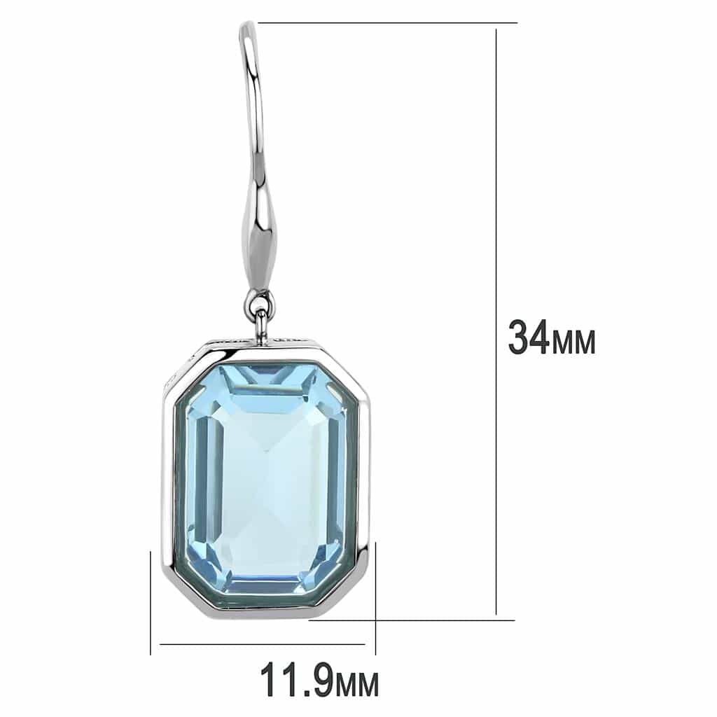 Stainless Steel Silver Aquamarine Emerald Cut Bezel Hook Earrings view 2