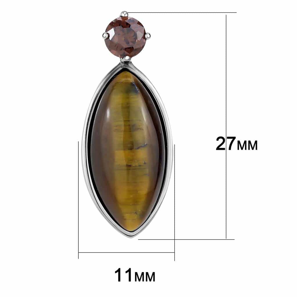 Stainless Steel Tiger Eye Marquise Cabochon Smoky Quartz Earrings view 2