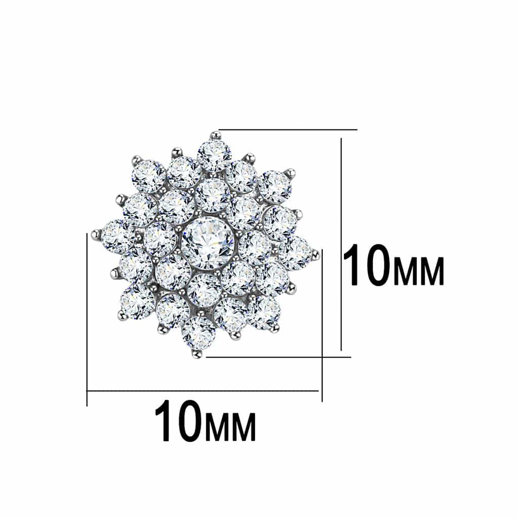 Stainless Steel Silver CZ Round Cluster Snowflake Stud Earrings view 2