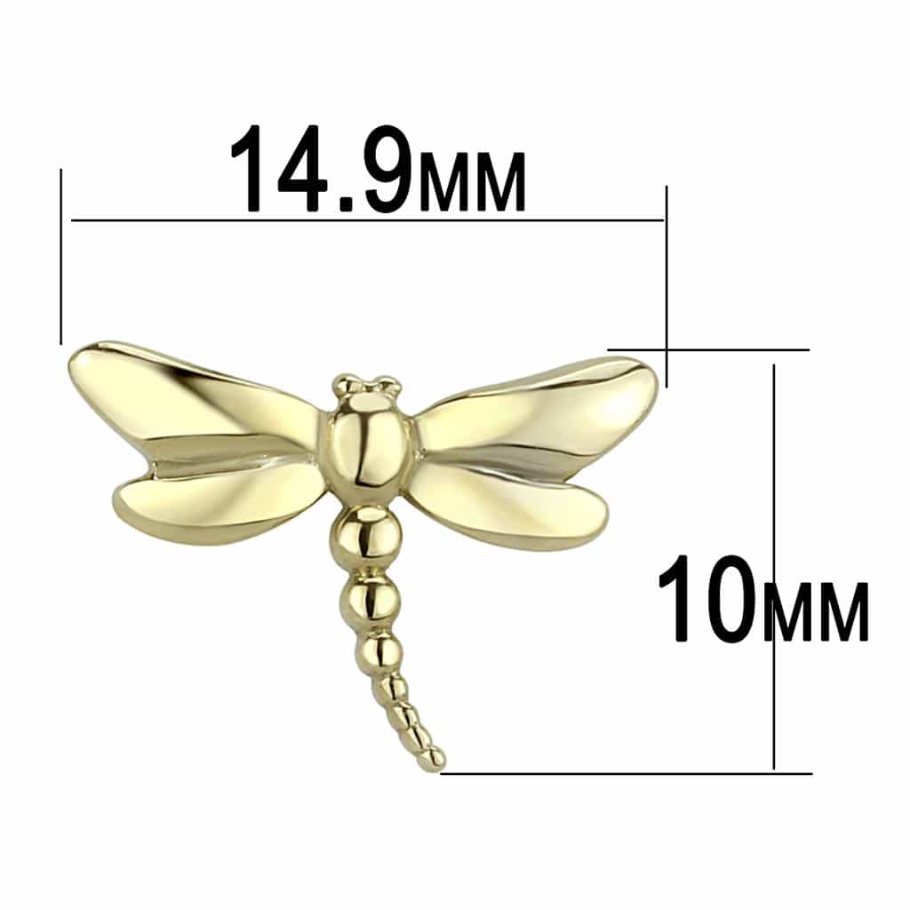 Stainless Steel Gold IP Polished Dragonfly Stud Earrings view 2
