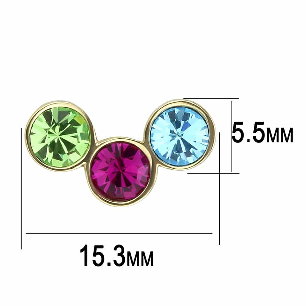 Stainless Steel Gold IP Multi Color Crystal Round Bezel Earrings view 2