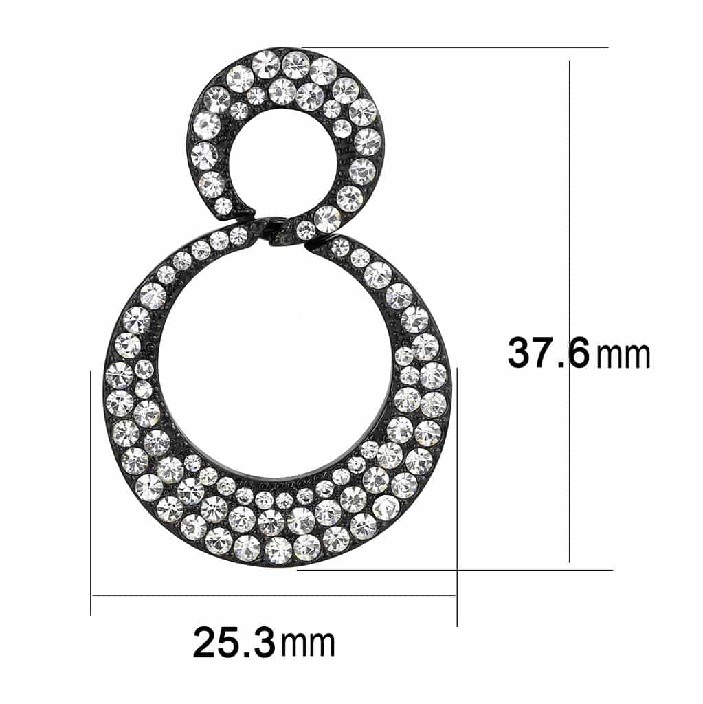 Stainless Steel Black IP CZ Pave Double Circle Open Drop Earrings view 2
