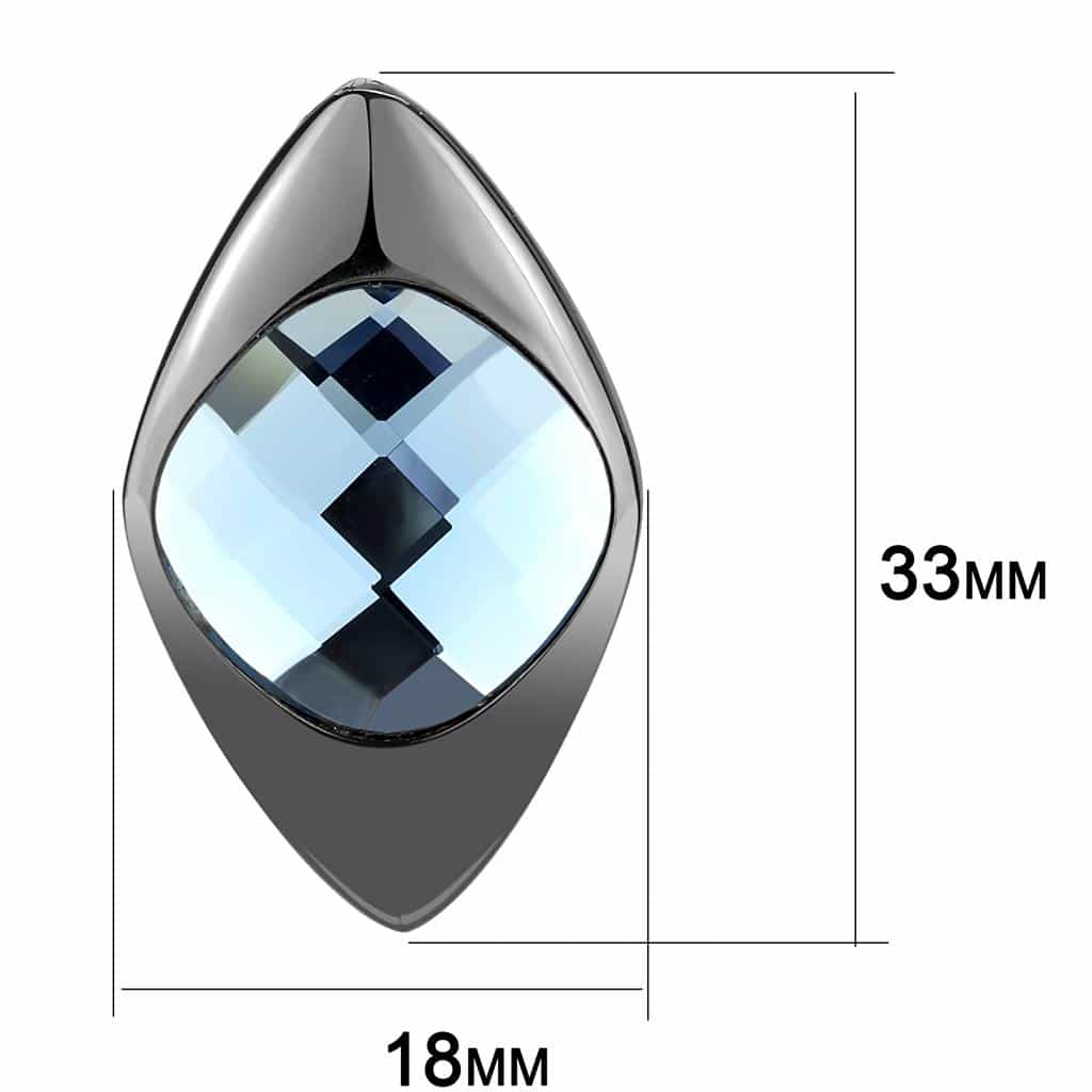 Stainless Steel Black IP Blue Crystal Marquise Diamond Earrings view 2