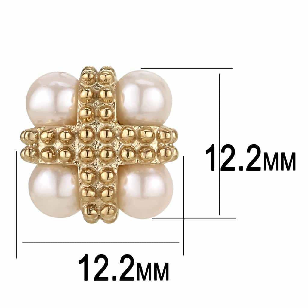 Stainless Steel Gold IP Pearl Bead Cluster Cross Clover Earrings view 2