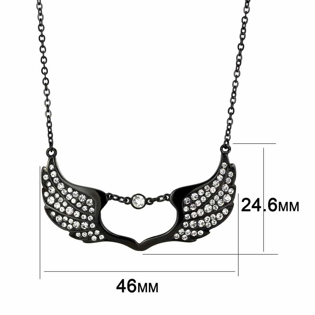 Stainless Steel Black IP CZ Pave Crescent Smile Pendant Necklace view 2