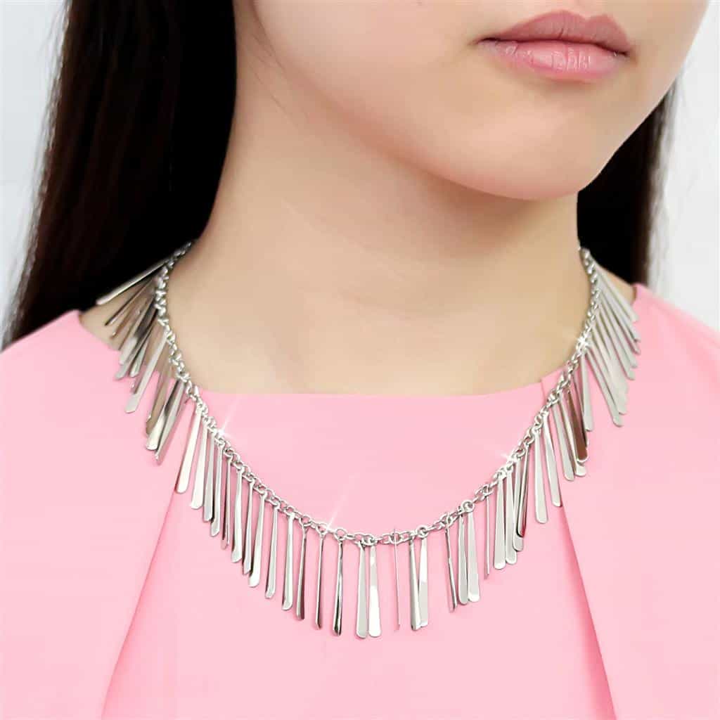 Stainless Steel Silver Polished Bar Fringe Toggle Chain Necklace view 3