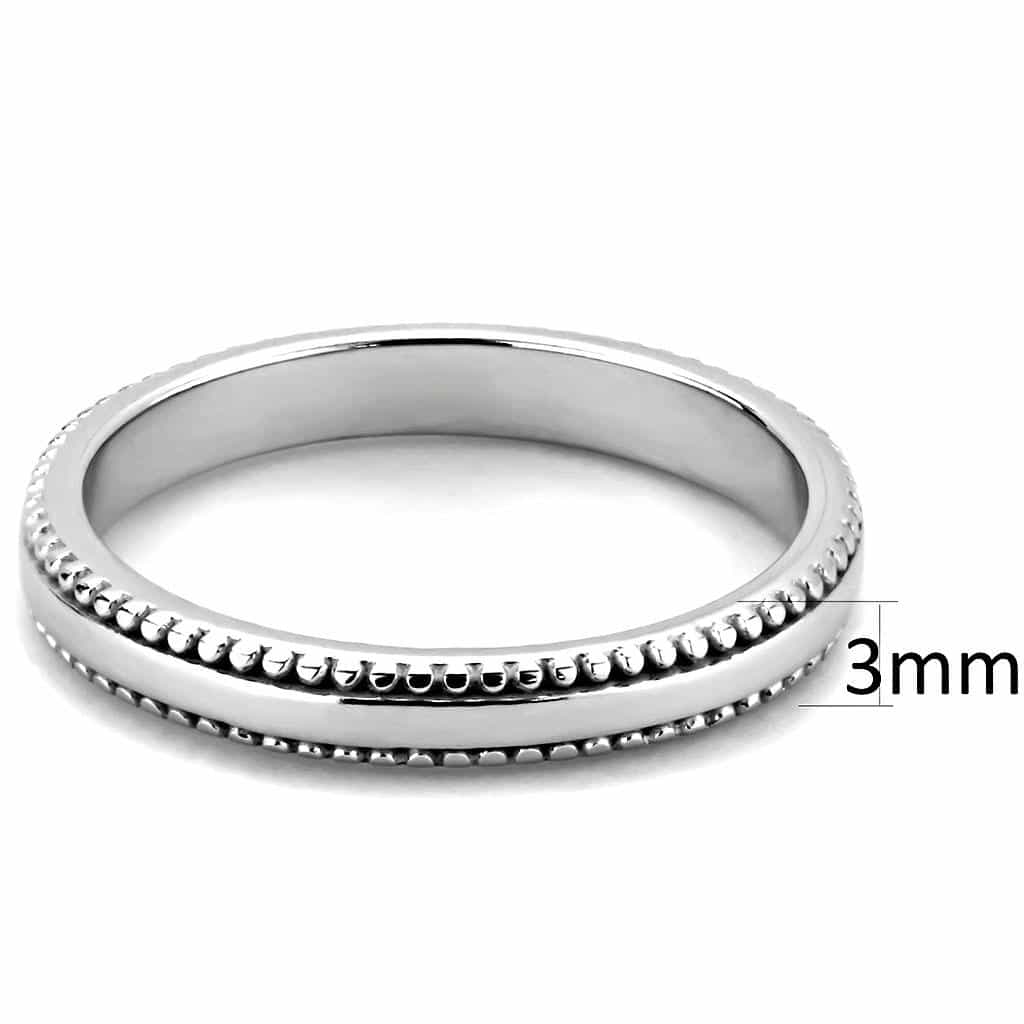 Stainless Steel Silver Polished Milgrain Bead Edge Thin Band Ring view 2