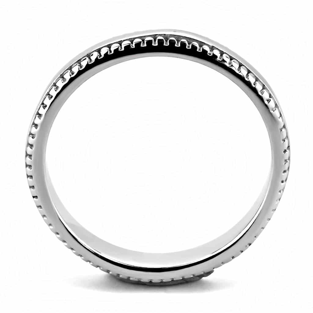 Stainless Steel Silver Polished Milgrain Bead Edge Thin Band Ring view 3