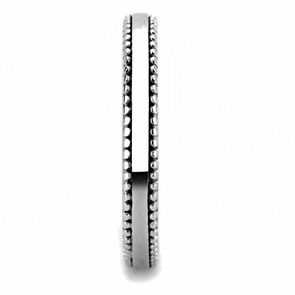 Stainless Steel Silver Polished Milgrain Bead Edge Thin Band Ring view 9