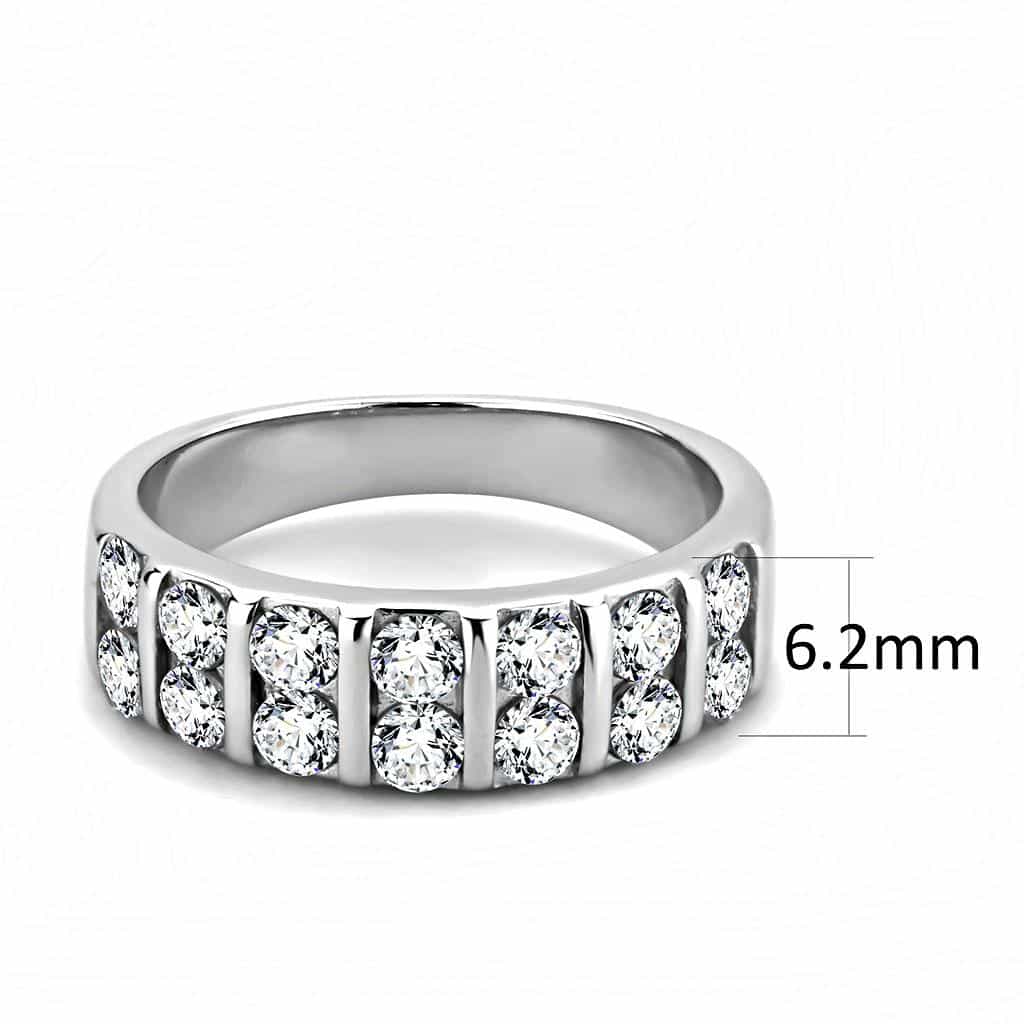 Stainless Steel CZ Round Bar Channel Five Stone Wide Band Ring view 7