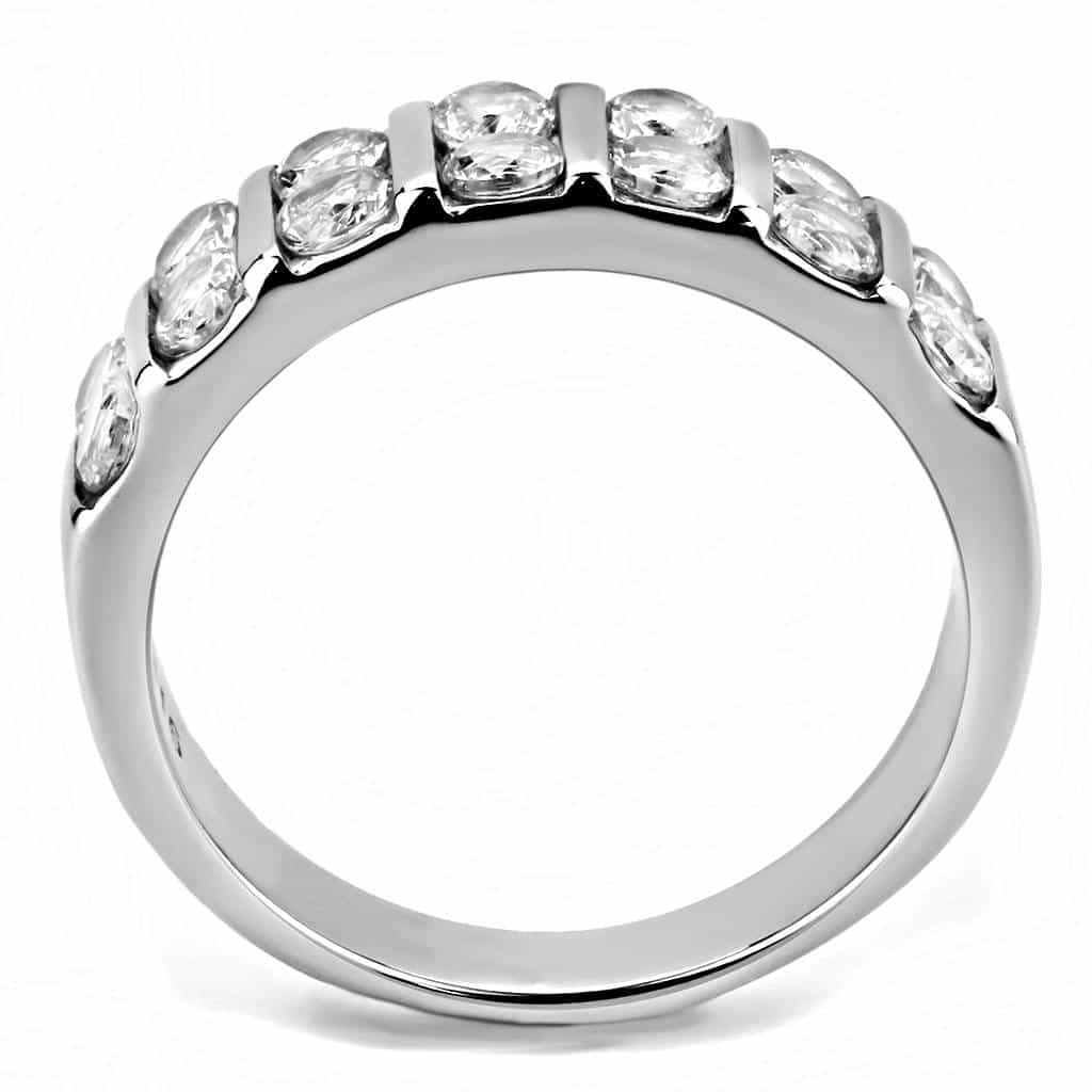 Stainless Steel CZ Round Bar Channel Five Stone Wide Band Ring view 8