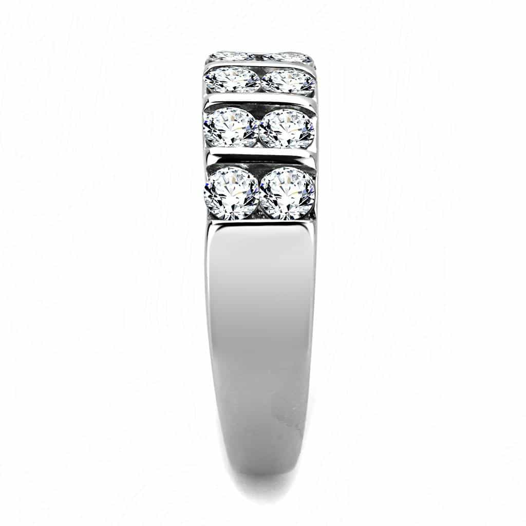 Stainless Steel CZ Round Bar Channel Five Stone Wide Band Ring view 4