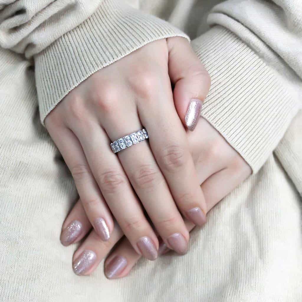 Stainless Steel CZ Round Bar Channel Five Stone Wide Band Ring view 10