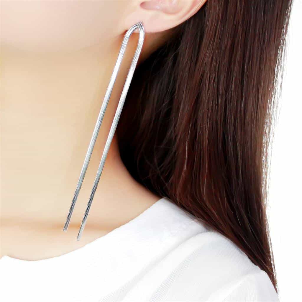 Stainless Steel Silver Polished Chain Threader Earrings view 3