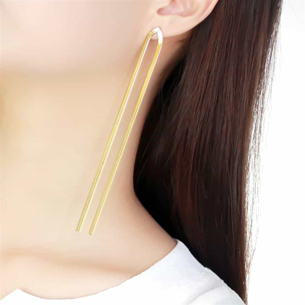 Stainless Steel Gold IP Polished Chain Threader Earrings view 3