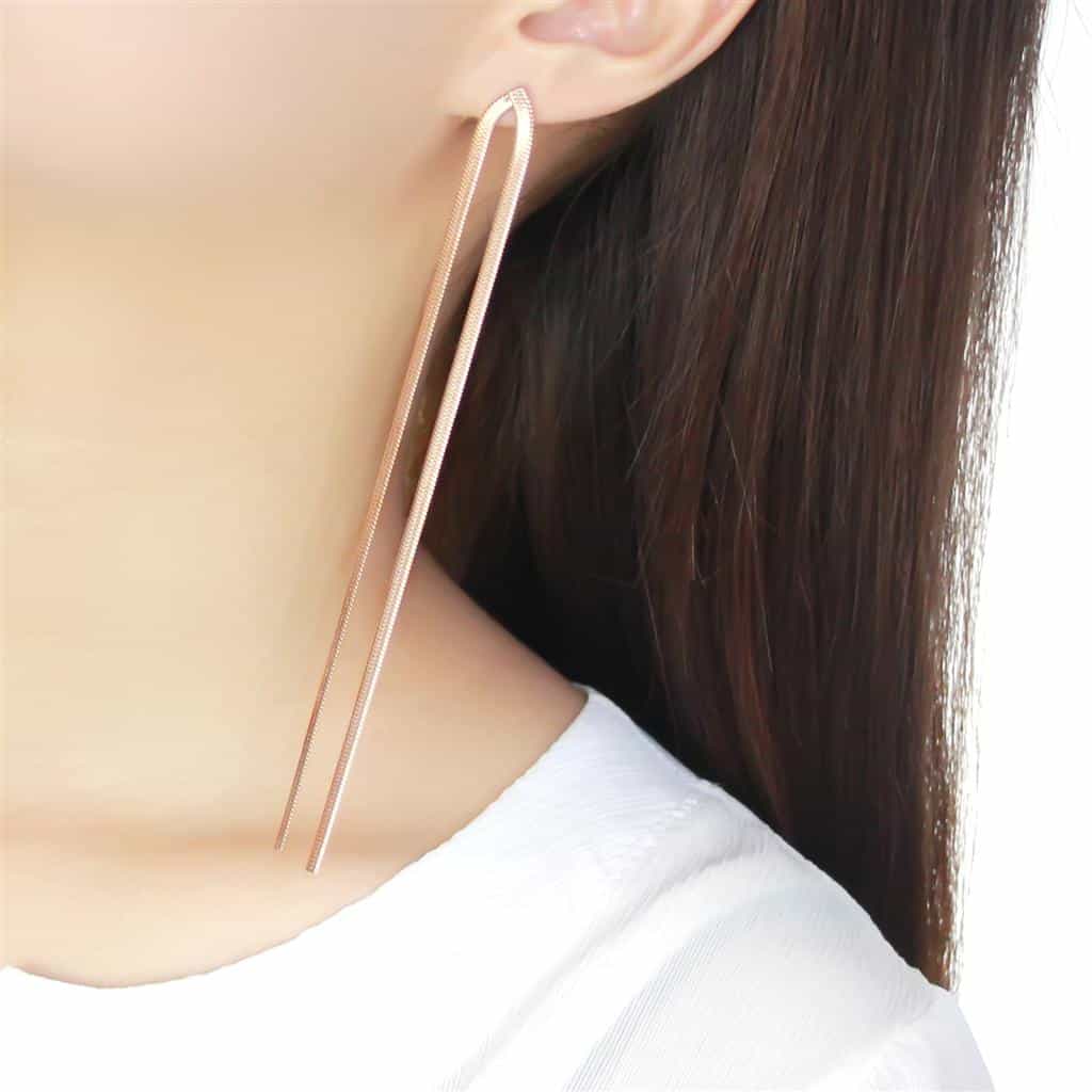 Stainless Steel Gold IP Polished Double Chain Threader Earrings view 3