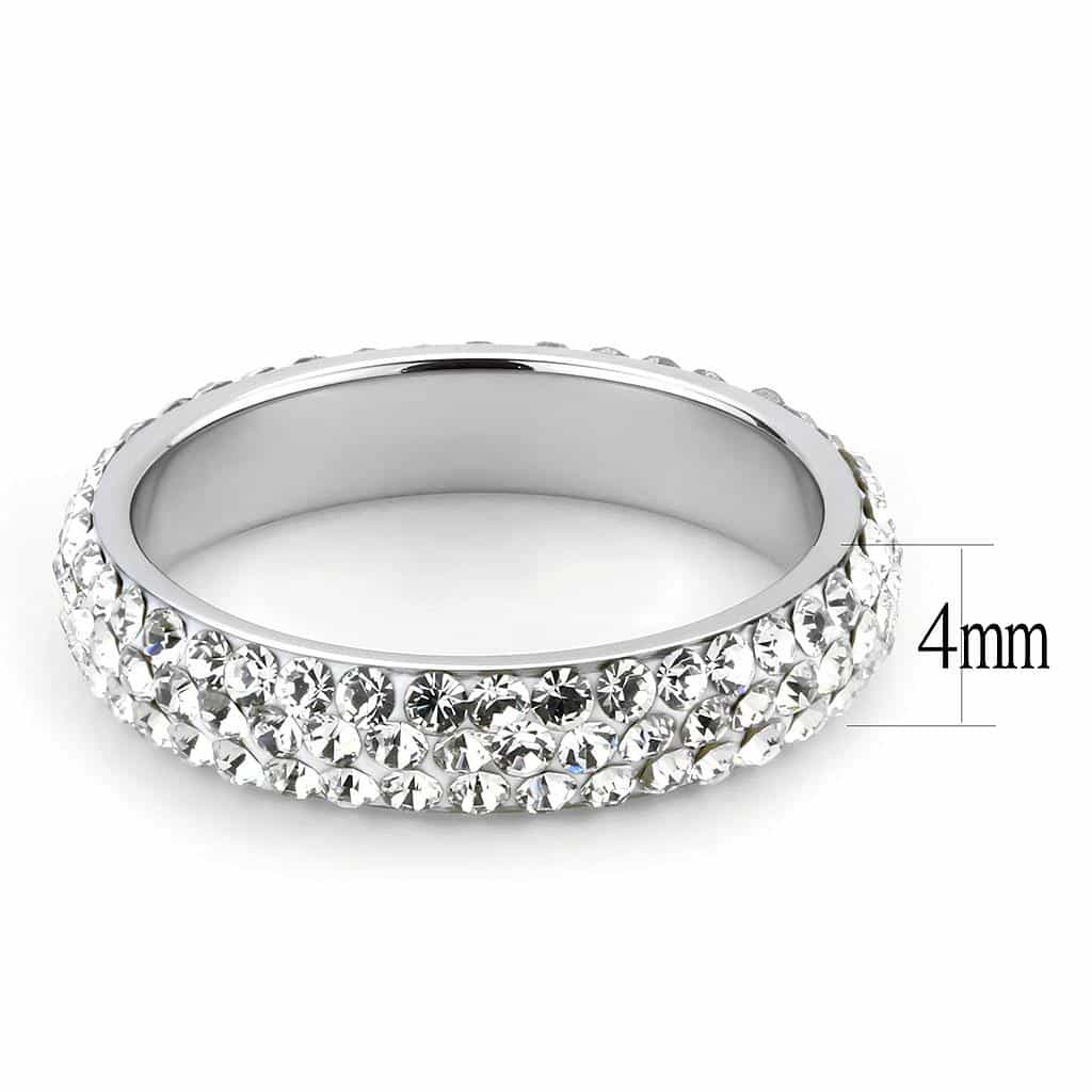 Stainless Steel Silver White Crystal Pave Dome Eternity Band Ring view 2