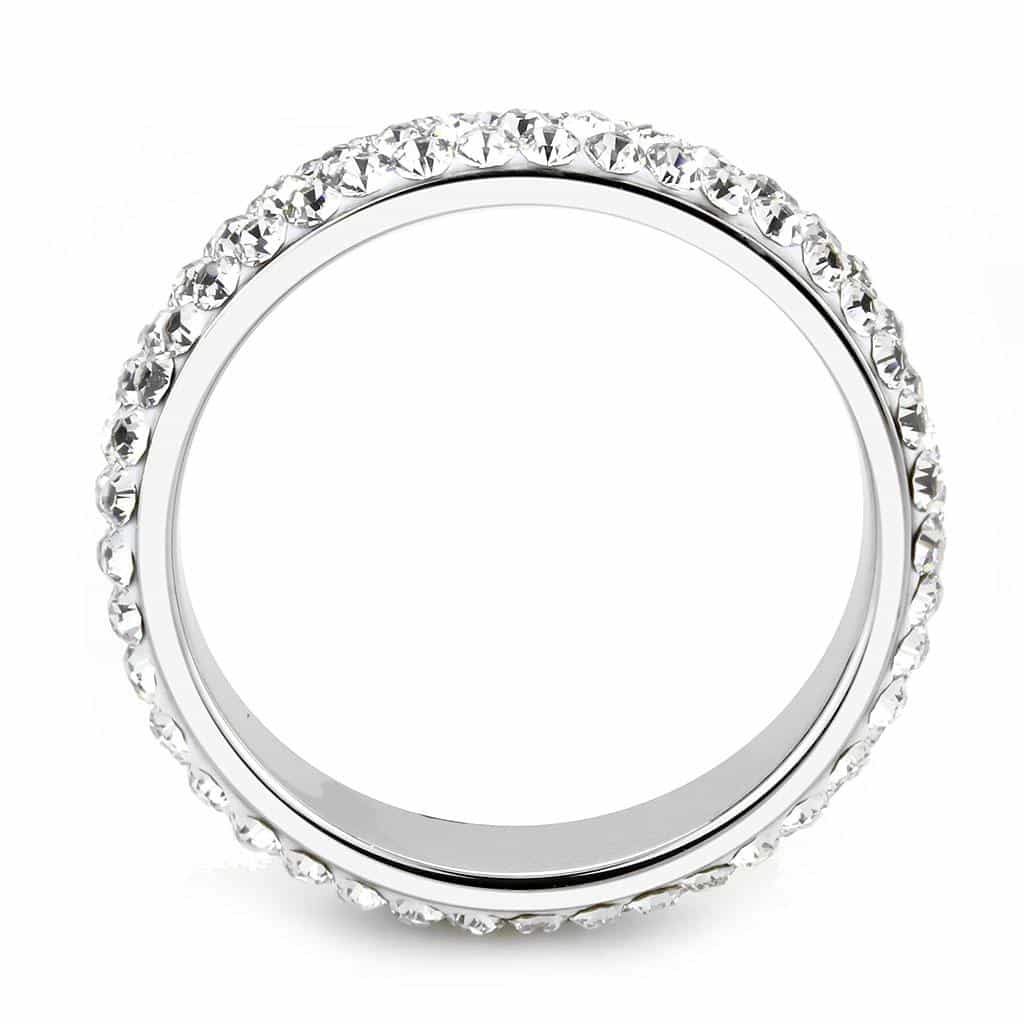 Stainless Steel Silver White Crystal Pave Dome Eternity Band Ring view 8