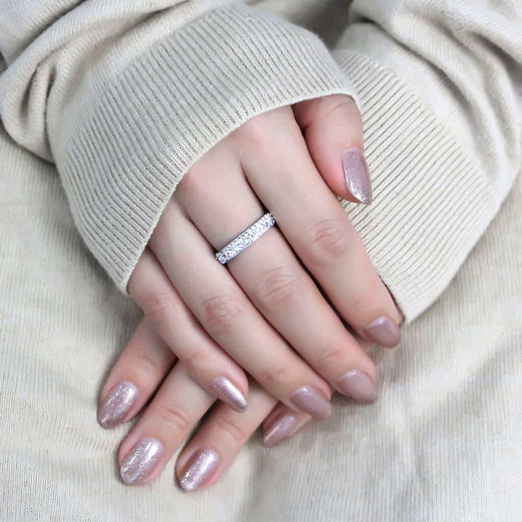 Stainless Steel Silver White Crystal Pave Dome Eternity Band Ring view 10