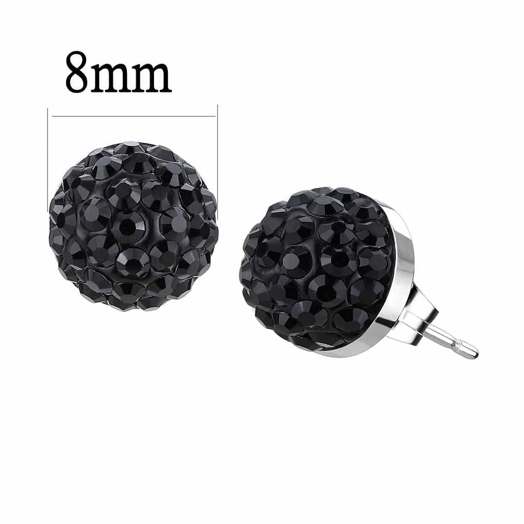 Stainless Steel Silver Black Crystal Pave Ball Stud Earrings view 2