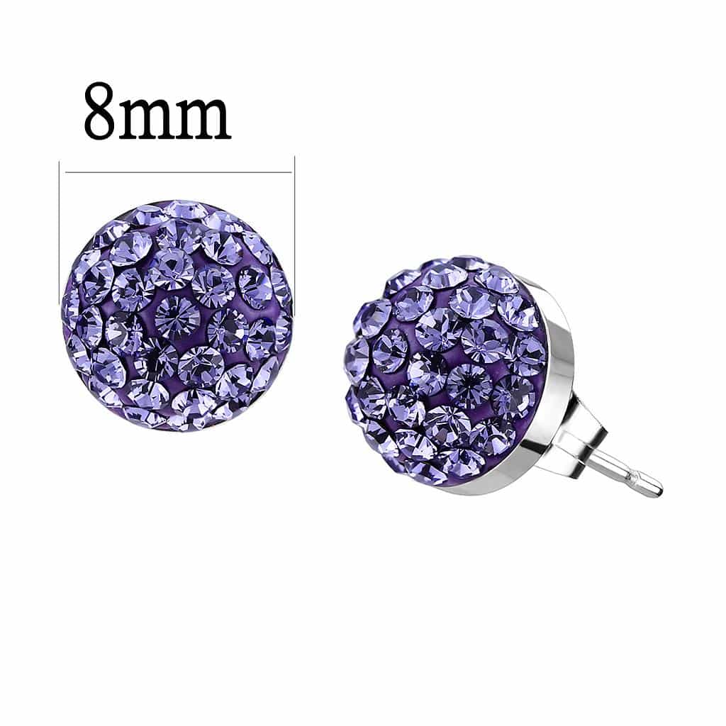 Stainless Steel Silver Tanzanite Purple Crystal Pave Earrings view 2
