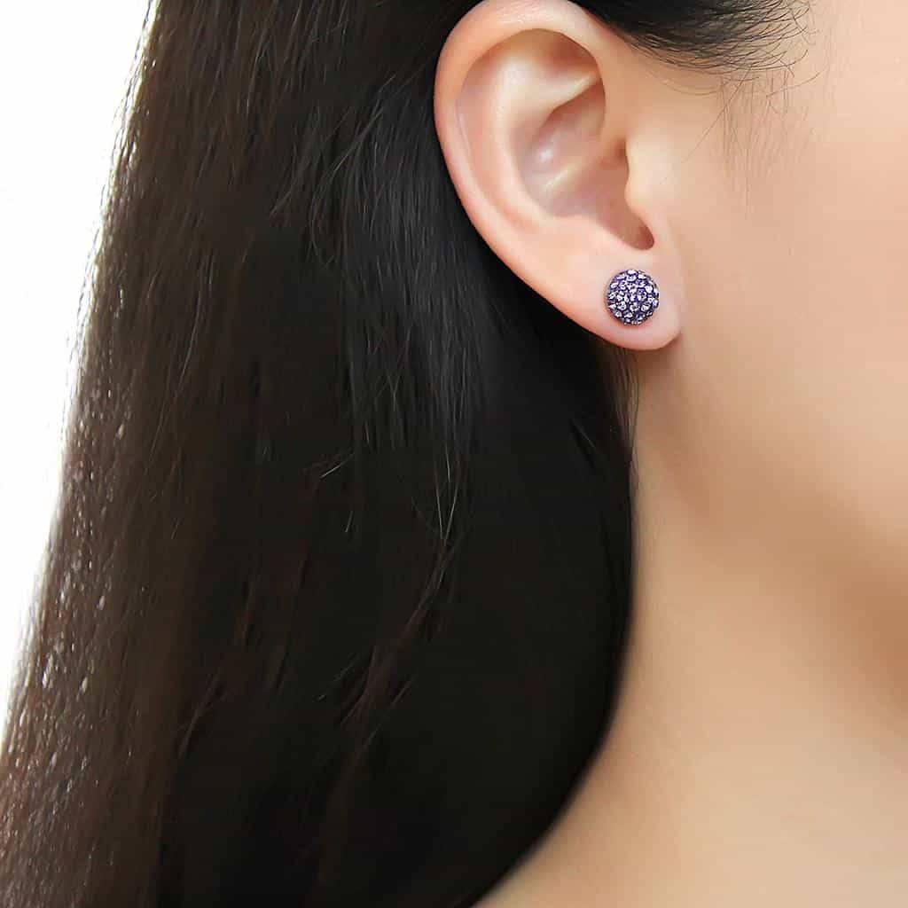 Stainless Steel Silver Tanzanite Purple Crystal Pave Earrings view 3