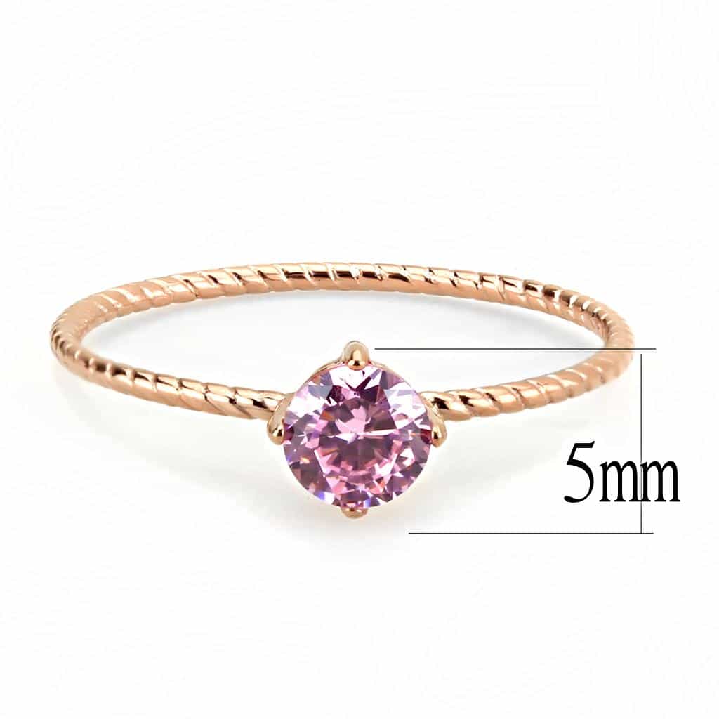 Stainless Steel Rose Gold IP Pink CZ Round Rope Twist Thin Ring view 7