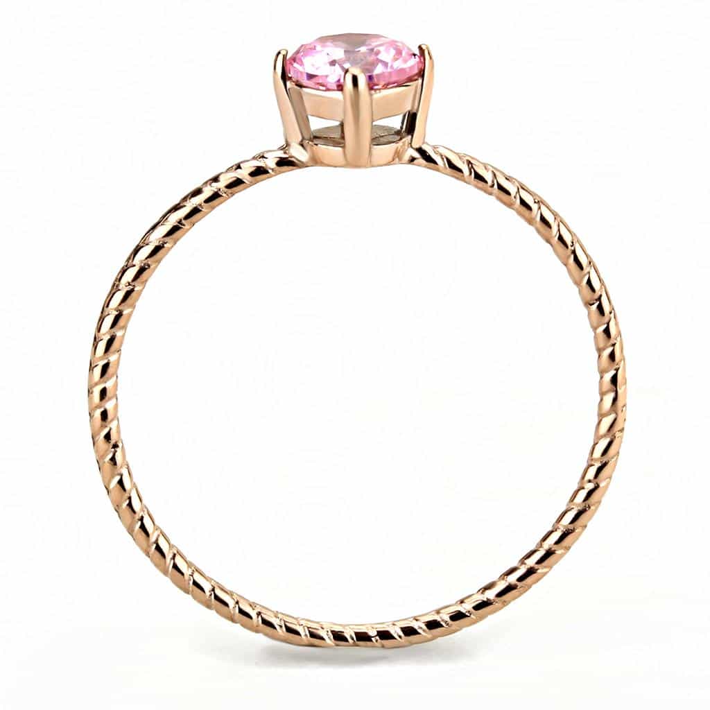 Stainless Steel Rose Gold IP Pink CZ Round Rope Twist Thin Ring view 8