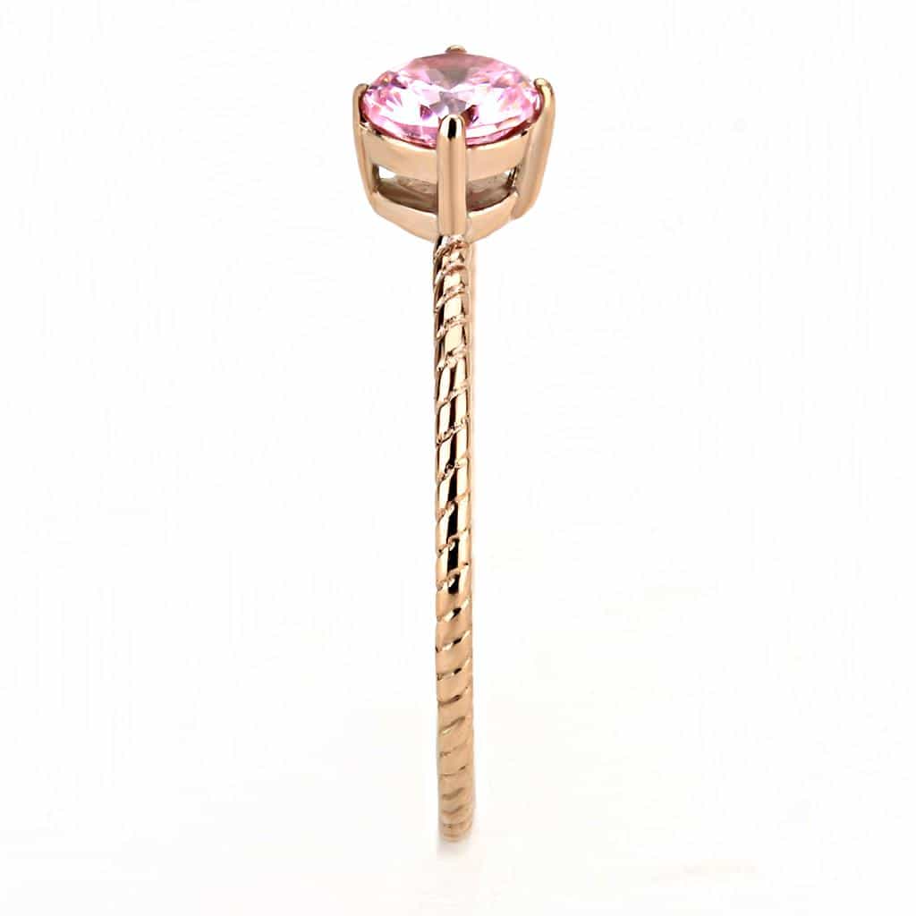 Stainless Steel Rose Gold IP Pink CZ Round Rope Twist Thin Ring view 9