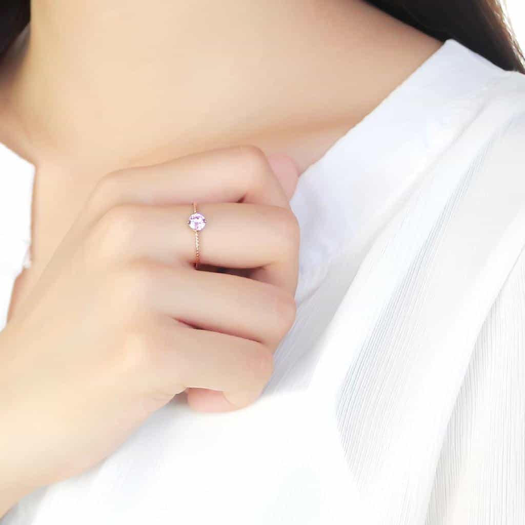 Stainless Steel Rose Gold IP Pink CZ Round Rope Twist Thin Ring view 10