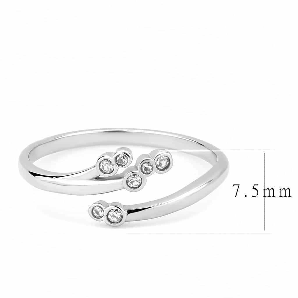Stainless Steel Silver CZ Round Graduated Bezel Thin Stack Ring view 7