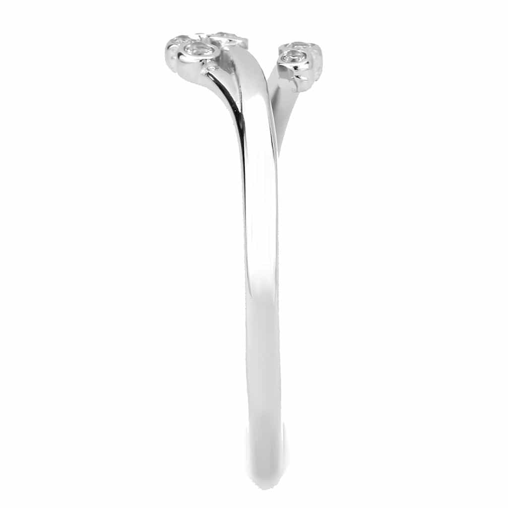Stainless Steel Silver CZ Round Graduated Bezel Thin Stack Ring view 9