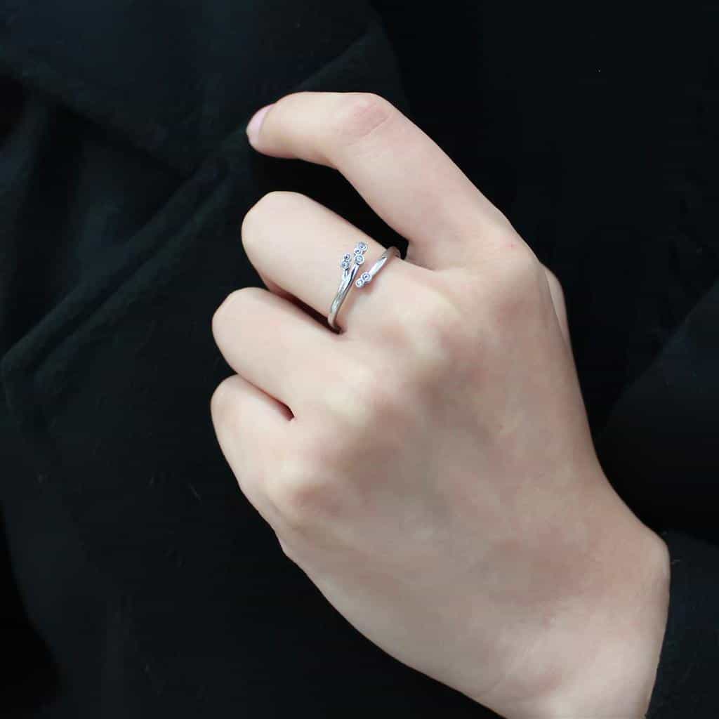 Stainless Steel Silver CZ Round Graduated Bezel Thin Stack Ring view 5