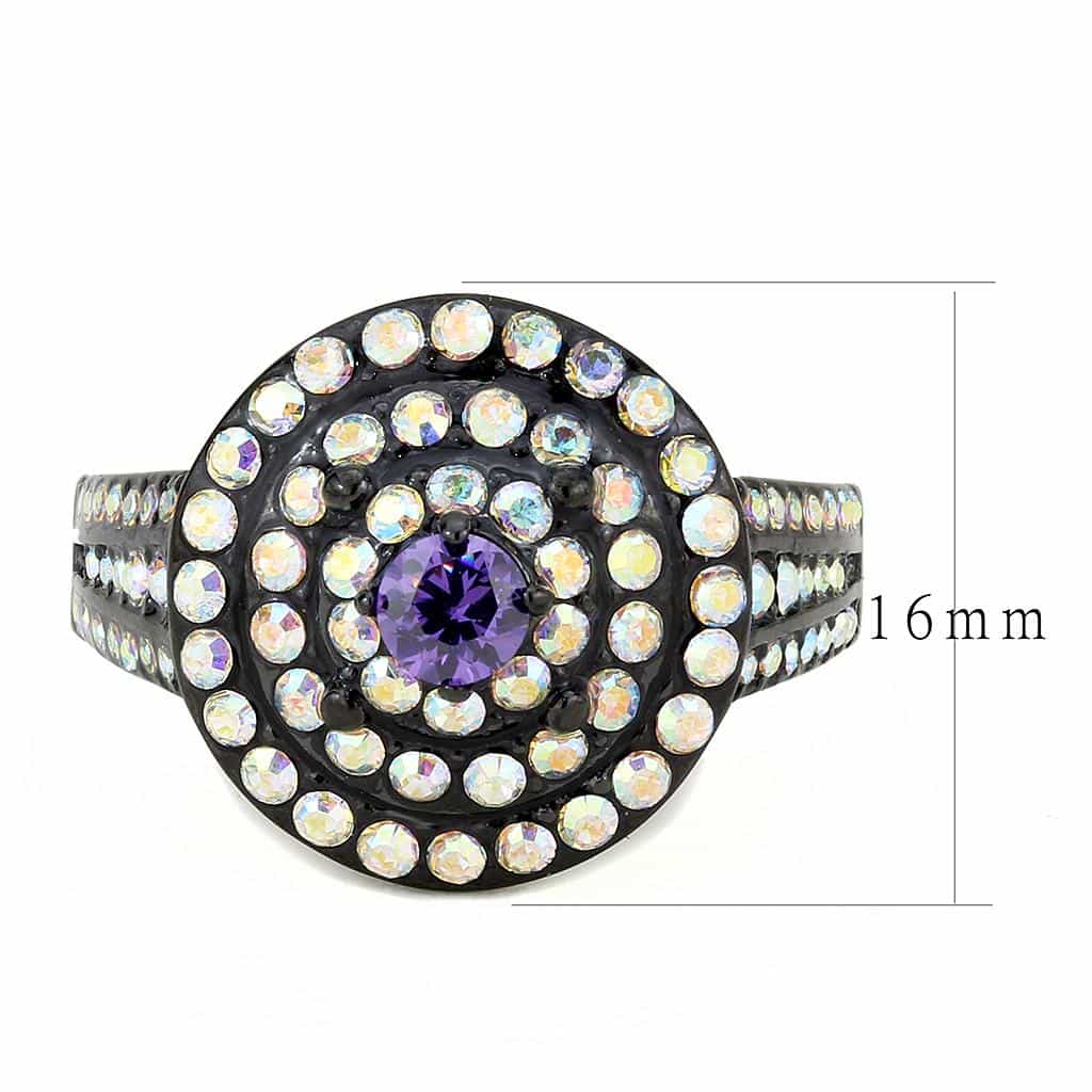 Stainless Steel Black IP Amethyst Aurora Borealis CZ Ring view 2