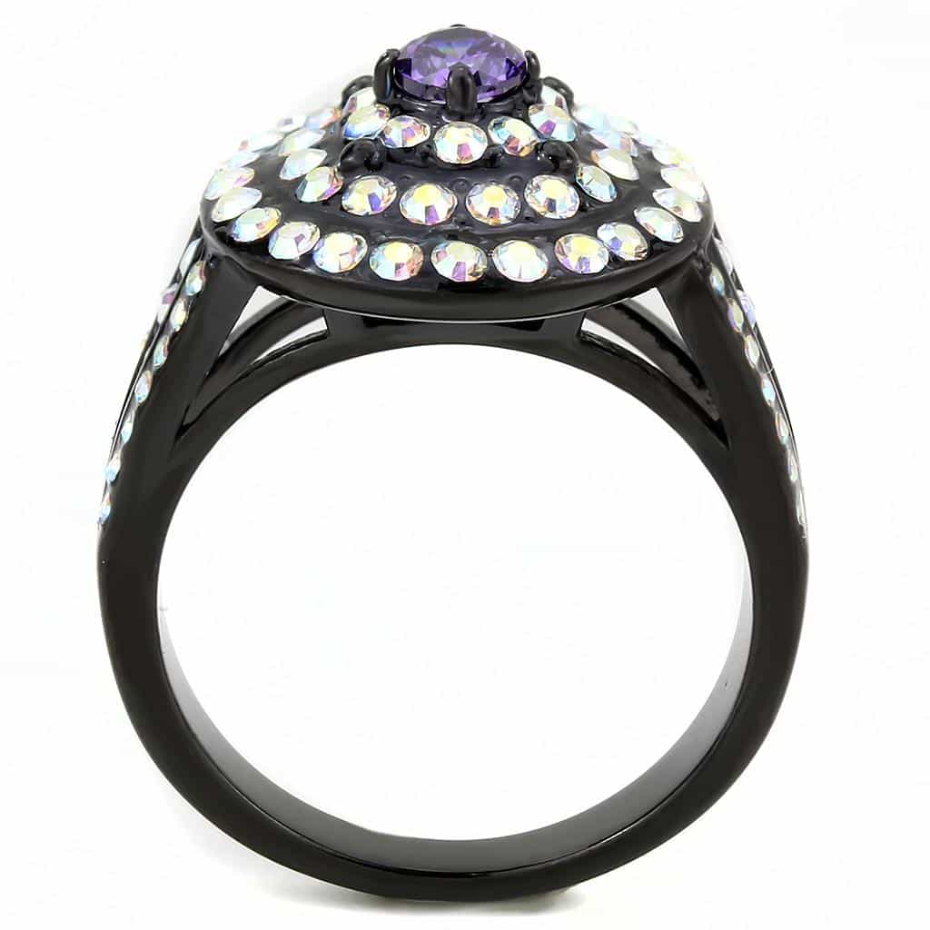 Stainless Steel Black IP Amethyst Aurora Borealis CZ Ring view 8