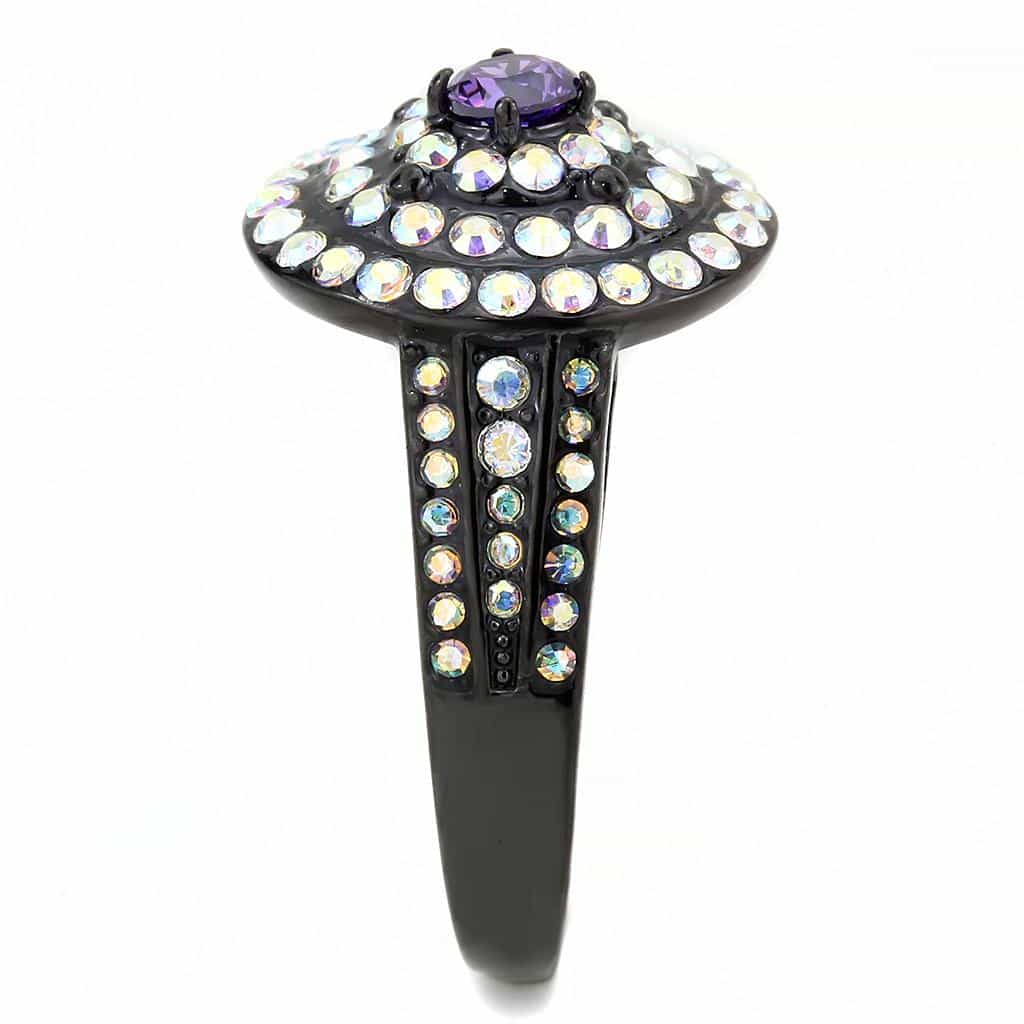 Stainless Steel Black IP Amethyst Aurora Borealis CZ Ring view 9