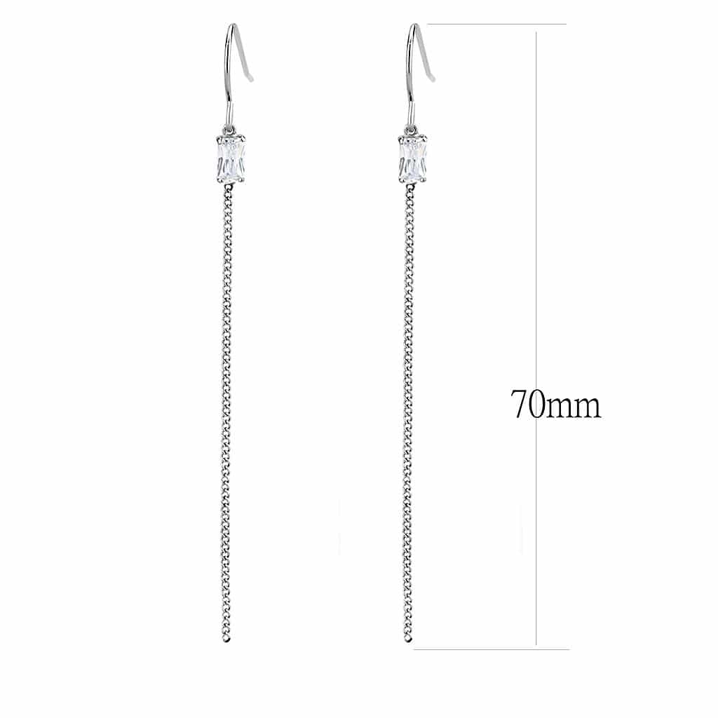 Sterling Silver CZ Bezel Chain Threader Drop Earrings view 2
