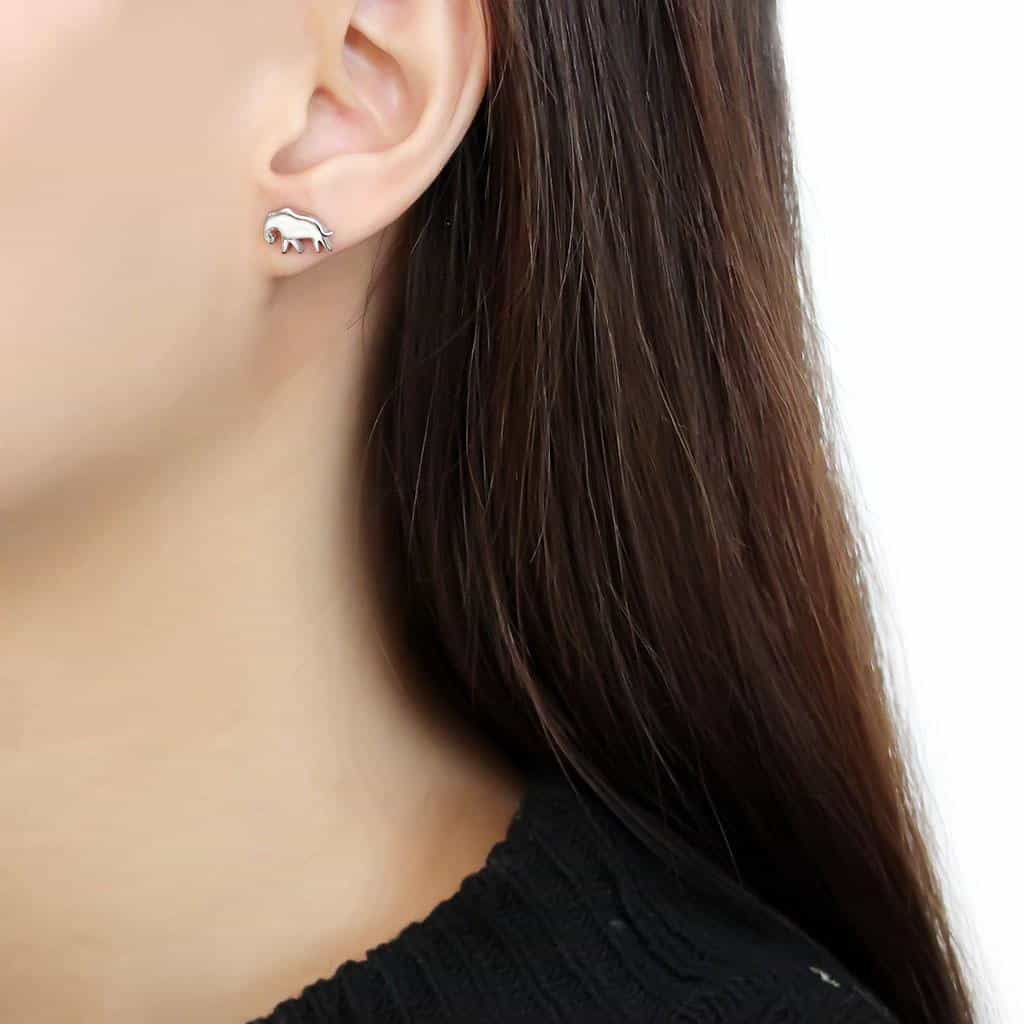 Stainless Steel Silver Polished Elephant Silhouette Stud Earrings view 3