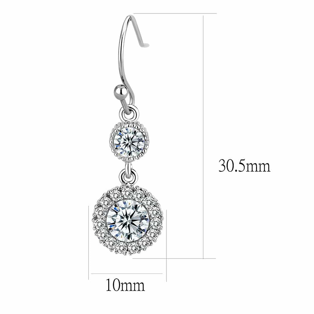 Sterling Silver CZ Round Halo Ball Hook Drop Earrings view 2