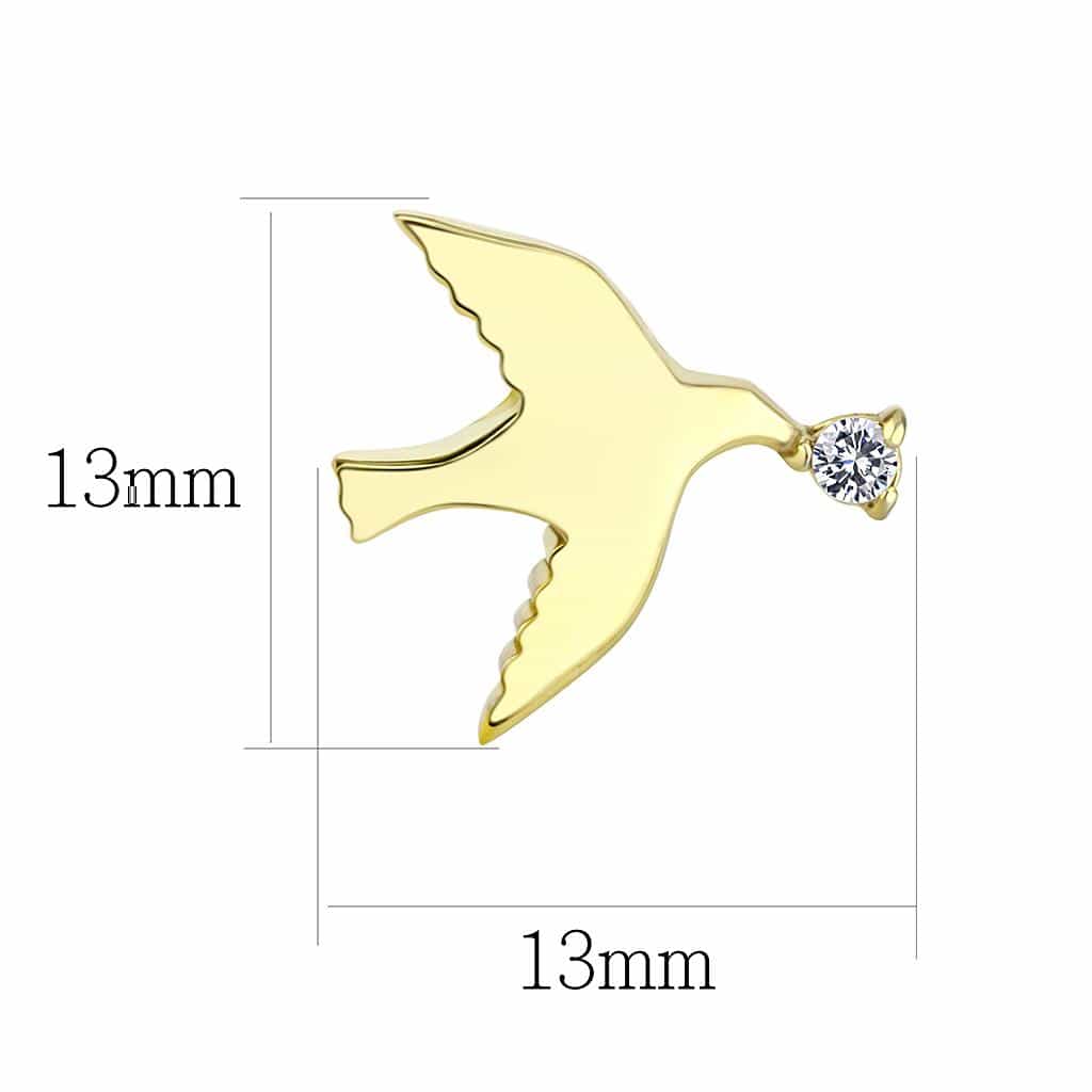 Stainless Steel Gold IP Polished Swallow Bird CZ Eye Earrings view 2