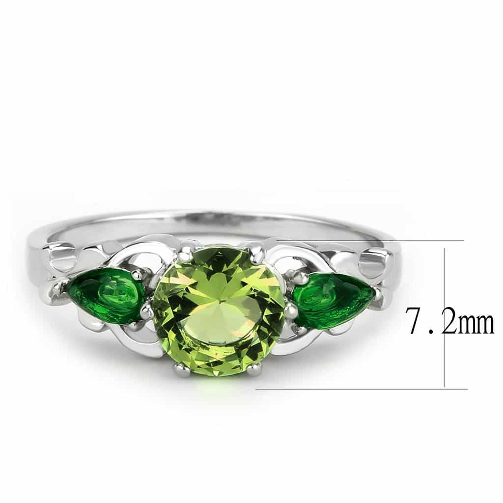 Stainless Steel Peridot Green Emerald CZ Pear Three Stone Ring view 7