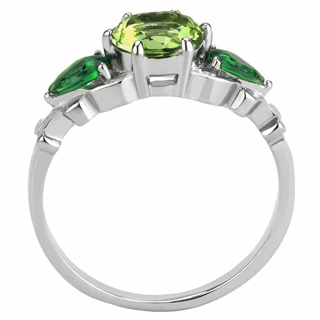 Stainless Steel Peridot Green Emerald CZ Pear Three Stone Ring view 3