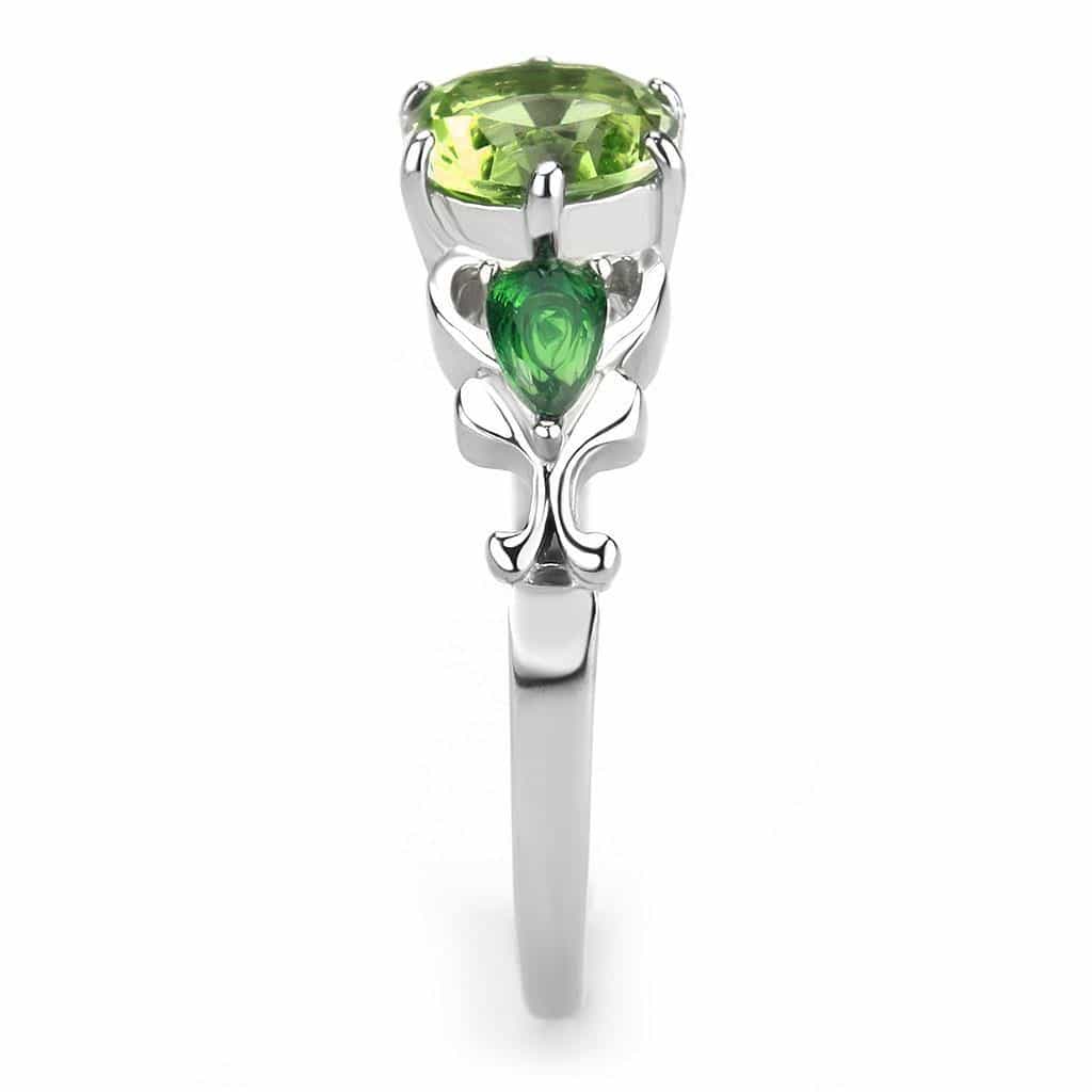 Stainless Steel Peridot Green Emerald CZ Pear Three Stone Ring view 9