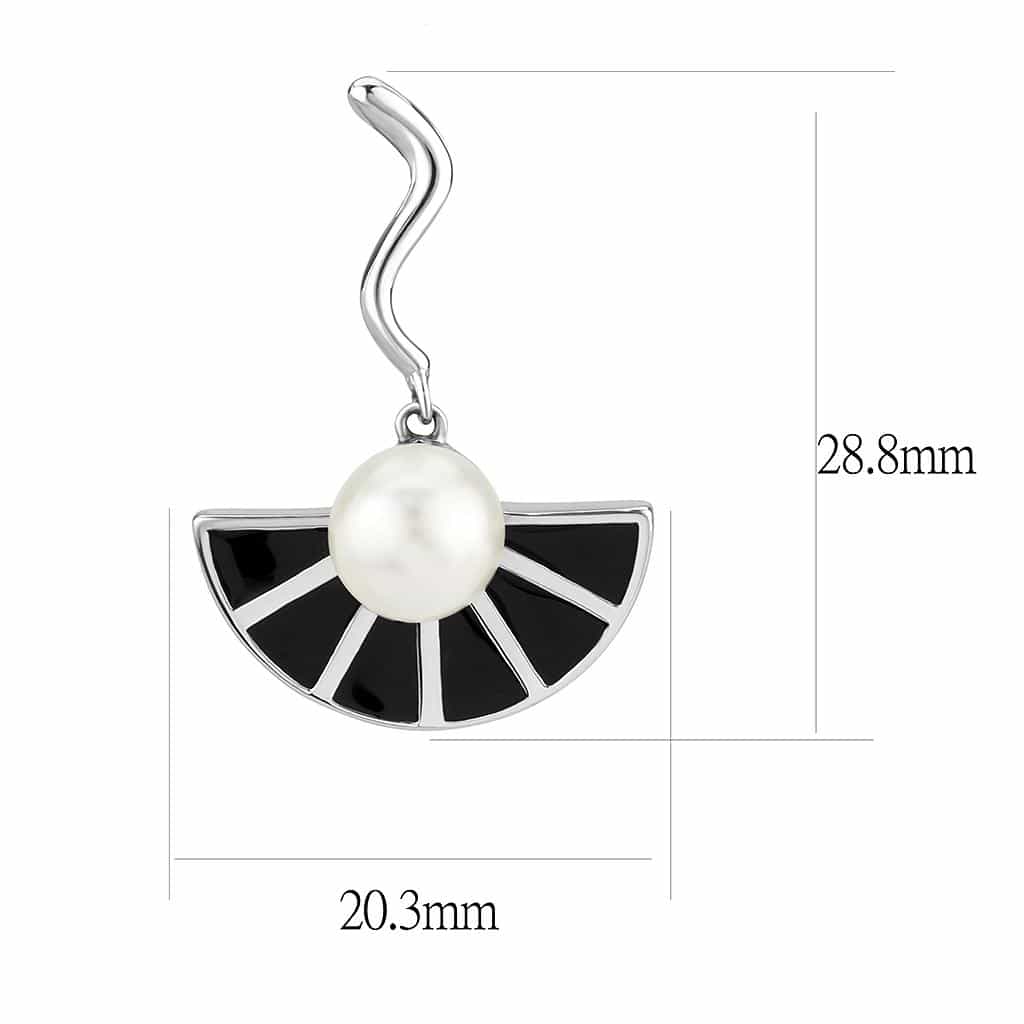 Stainless Steel Silver Black Enamel Pearl Fan Half Earrings view 2