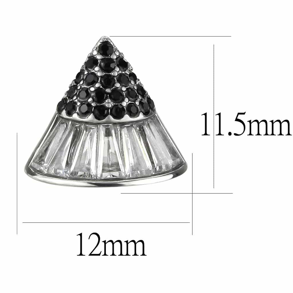 Stainless Steel Silver Black CZ Baguette Fan Triangle Earrings view 2