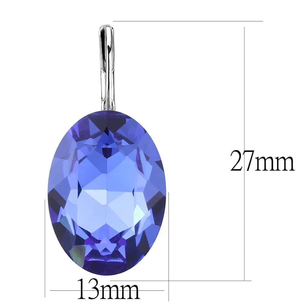 Stainless Steel Silver Blue Tanzanite Crystal Oval Lever Earrings view 2