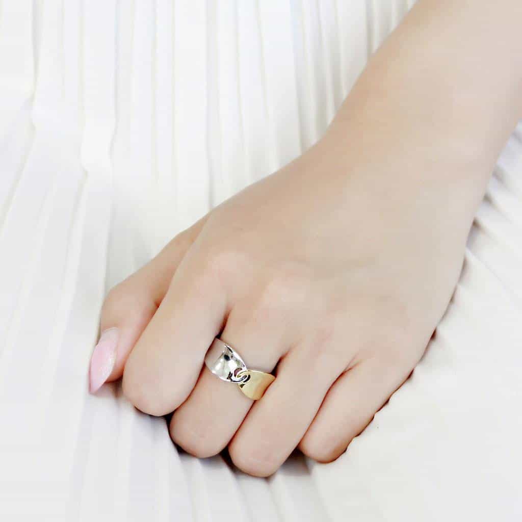 Stainless Steel Two-Tone Gold Silver Polished Interlocking Ring view 10
