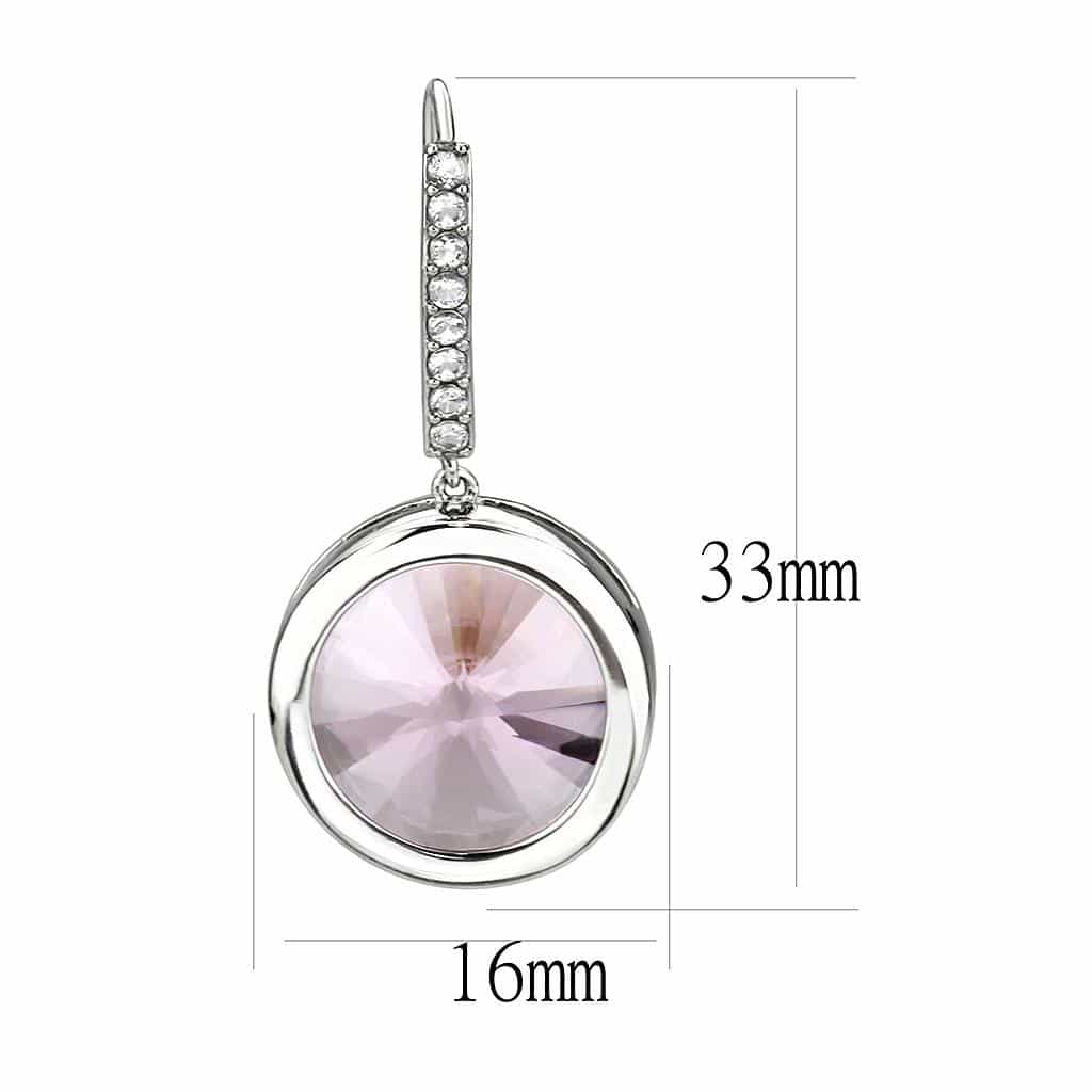 Stainless Steel Silver Light Rose Crystal Round CZ Pave Earrings view 2